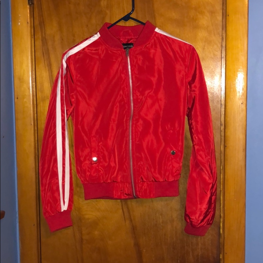 Red and white bomber jacket
